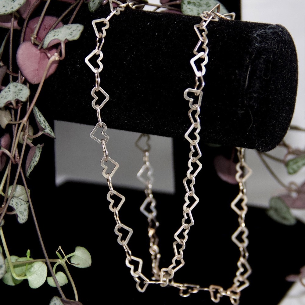 925 Sterling Silver Open Heart Link Chain Necklace 18 Inch Romantic Jewelry